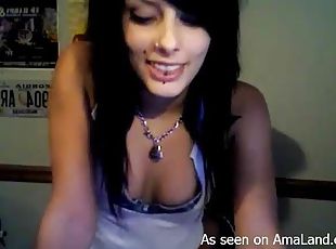 Pierced Brunette Talking Filthy On Her Webcam