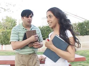 Latina school girl in uniform is seduced,blows cock and thrashed Hardcore