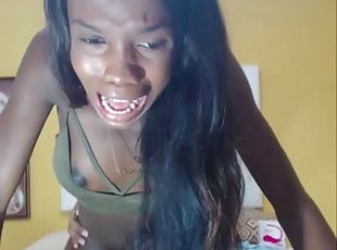 Black tranny gets fucked doggystyle on her cam show