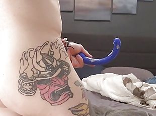 orgasme, amatør, anal, legetøj, bøsse, dildo, solo, hvid, tatovering