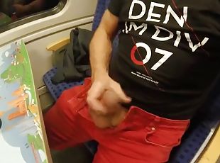 Guy secretly jerks his sausage on a moving train