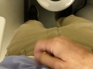 Business man touches himself and jerks off in the bathroom on a plane to Amsterdam (almost caught)