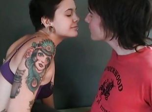 amatör, hardcore, par, piercad, verklighet, tatuering, bh