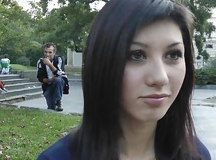 Slim brunette gets fucked by some guy in the street