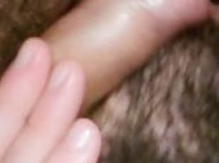 Licking Cum of a Hairy Uncut Cock
