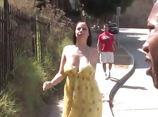 White bitch picked up outside and given a big black cock doggystyle till she finishes