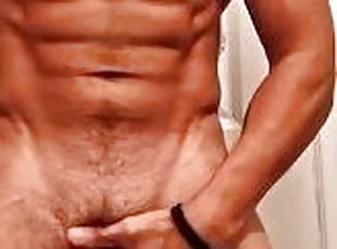 Sexy Latino with six pack plays with his hard cock