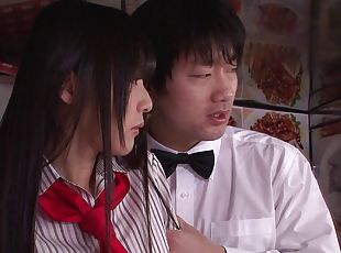 asiatique, public, fellation, hardcore, japonais, couple, uniformes, réalité