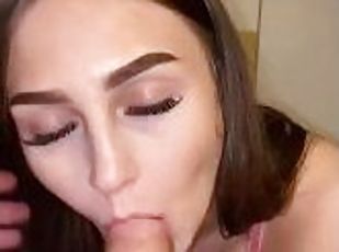 She gives me nice blowjob with real cum In her mouth