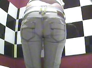 Voyeur pissing with tight jeans girl