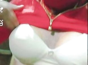 Indian Gay Crossdresser Gauri Sissy xxx video call in red saree showing his boobs and bra strap ????