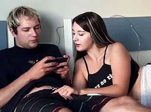 Step Sister Fuck Step Brother When He Playing Phone - And He Cum Several Times on Her Face!
