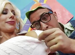 Blonde Babe Fucks A Nerd With A Huge Dick