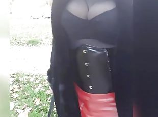 French sissy slut Sophie showing off on a public bench