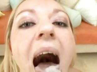 Blonde Teen Eating Cum