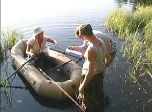 Threesome at the lake with a horny Russian slut that craves dick