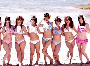 szabadban, japán, csoportos, gruppenszex, tengerpart, bikini
