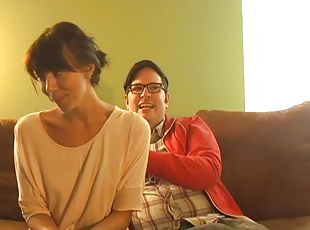 Man with glasses gets lucky with a brunette who wants to fuck