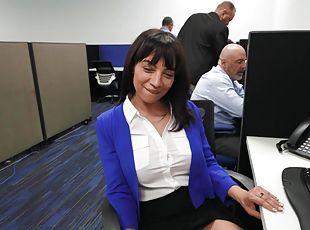 Brunette Sasha Pearl sucking her boss's dick in the office