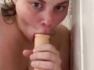 POV Blowjob/sucking dildo in the shower