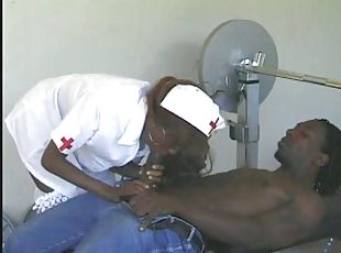 Nurse Rio makes big black cock cum with her mouth and cunt