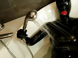 Sexy Black Rubberdoll In Bath