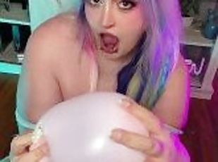 Chubby Egirl Pops & Drools On Balloons
