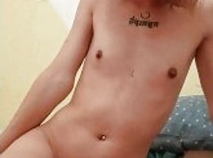 mastrubacija, suha, amaterski, luštno, drobcena, solo, tattoo, kurac, majhne-prsi