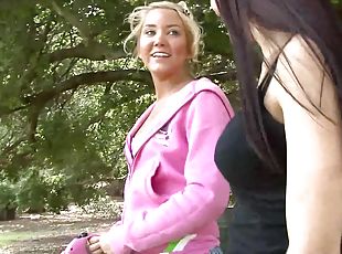 Blonde meets a lesbian on a walk and the girls have great sex