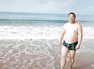 asiático, pai, gordo, gay, bbw, praia, chinesa, paizinho, urso