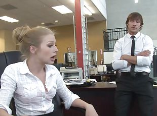 Blonde babe gives blowjob and gets drilled Hardcore in the office