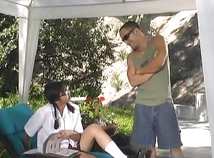 Mika Tan has a screaming orgasm while getting drilled outdoors
