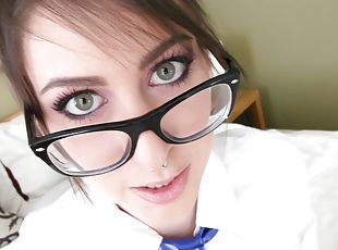 Porn star babe in glasses enjoy Hardcore cock blowing on POV