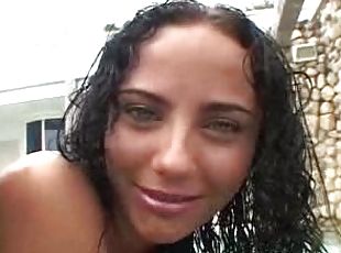 Sexy Brazilian babe sucks on a big cock before riding it