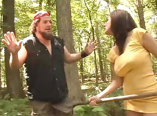Busty brunette mom gets fucked by some nerd in a forest