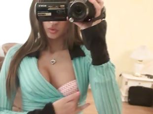Skinny sex doll Melena is taping herself naked