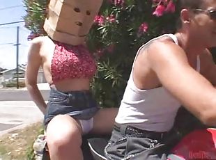 Julie Robbins the sexy girl with a package on her head gets threesomed