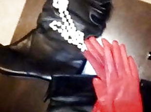 Cum on leather gloves