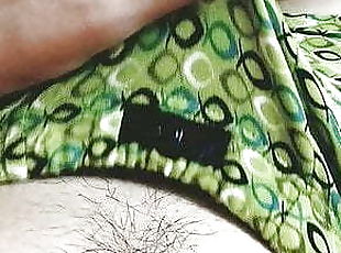jerking off a dick in green panties