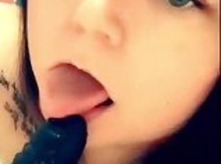 Slowly sucking dildo wishing youd grab my hair and make me gag on your cock