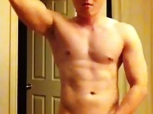 asiático, masturbação, amador, gay, gozando, webcam, sozinho, musculado