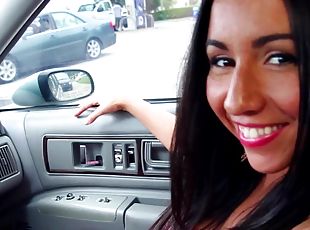 Stunning Stephani Moretti gets talked into blowing a cock in the car