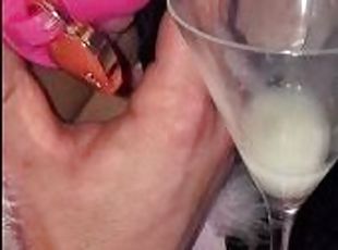 Sissy in chastity cage gets humiliated by Femdom ruined orgasm from anal and drinks it