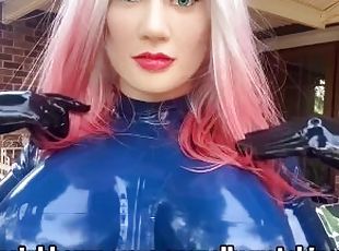 Trying Out Blue Latex Catsuit For The First Time