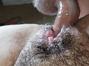 Super hairy pussy milf watch her POV of creampie and cumshot in slow motion