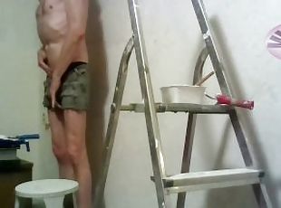 recorded webcam session with wall painting ends in a horny moaning cumshot 1 of 3