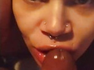 Pretty light skinned black chick keeps sucking dick after I cum in her mouth
