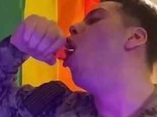 Military Guy Deepthroating His 12 Double Ended Dildo