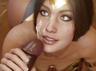 Wonder Woman Blowjobs BBC and takes cum on her face (3d animation with sound)