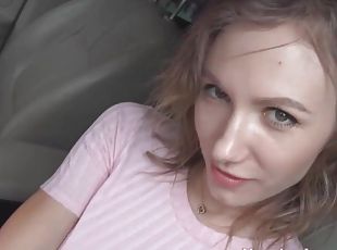 18yo Busty blonde in POV amateur couple sex outdoors in a car